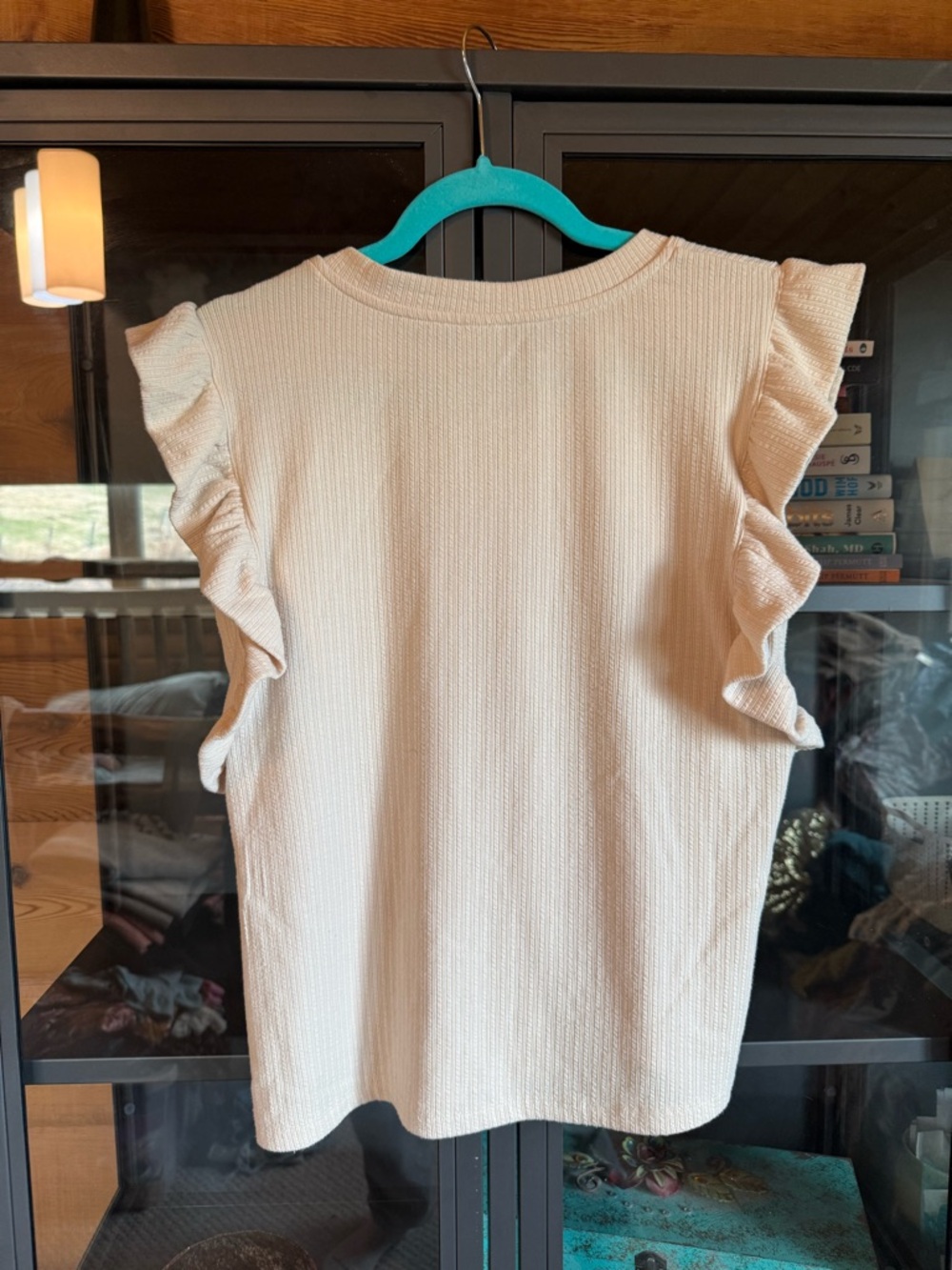 Hayden Cream Ribbed Ruffle Shoulder Top - Picture 2 of 5